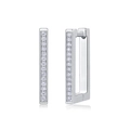 Elegant S925 silver rectangular huggie hoop earrings with sparkling moissanite stones - E13244 Rectangle Moissanite 28 Stones