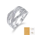 Dettaglio macro di un anello in argento S925 con fasce a onde multistrato e pietre in moissanite - Taglia US 9 / Moissanite 2.5mm Con Certificato GRA (R14051)