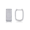 Détail de boucles d'oreilles créoles rectangulaires en argent S925 avec pavage de zircons - Paire / Style Pavé Rectangulaire(E13487)