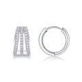 Orecchini a cerchio in argento sterling S925 con tripla fila di pietre moissanite - Huggie con Diamanti a Tripla Fila / Argento (Moissanite 1mm*78 Grani)