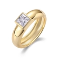 Classic 18K gold plated S925 silver ring featuring a square cut moissanite solitaire - US Size 9 / R14697 Moissanite Square 5.5*5.5