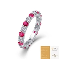 S925 sterling silver eternity ring featuring red rubies and sparkling moissanite stones - R14019 Moissanite + Lab Ruby 3mm (With GRA Cert)