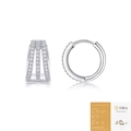 Orecchini a cerchio in argento 925 con tre file di moissanite e finitura lucida con GRA - Fibbia per Orecchio Pavé a Tre File (Con Set Scatola Regalo) / Argento (Moissanite 1mm*78 Grani Con Certificato GRA)
