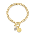 S925 Sterling Silber Armband in Gold mit Moissanit, Knebelverschluss und Gravur-Anhänger - L15125 Moissanit 1 Karat / 925 Silber Vergoldet