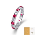 Anello in argento S925 con pietre rosse e bianche e certificato Moissanite GRA - Taglia US 7 / Rubino di laboratorio con moissanite (Con certificato GRA)