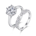 Detail van S925 zilveren ringenset met ronde solitair en marquise-geslepen band - US 5 / Ronde 3CT Moissaniet Ring (R15329) / Zilver