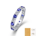 Bague éternité en argent S925 avec moissanites bleues et blanches et certificat GRA - Saphir de laboratoire avec moissanite (Avec certificat GRA)