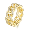 Iced out gold Cuban link ring with D color moissanite micro-pave in 925 sterling silver - US Size 9 / Cuban Link Hollow Pave Style