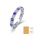 Anello eternity con pietre moissanite blu e bianche alternate in argento S925 - Taglia US 9 / R14020 Moissanite + Zaffiro di Laboratorio 3mm (Con Certificato GRA)