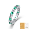 Anello eternity in argento S925 con moissanite bianche e verdi alternate stile lusso - Taglia US 7 / Smeraldo di laboratorio con moissanite (Con certificato GRA)