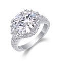 Lujoso anillo de plata S925 con moissanita de corte redondo y pavé de diamantes - Talla US 9 / Estilo de Lujo Moissanita (R15169)