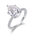 Lujoso anillo de plata S925 con moissanita corte pera y banda con pavé de diamantes - Talla US 5 = Talla HK 11 / Anillo de Moissanita Talla Pera de 4 Quilates
