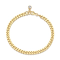 18K vergulde 925 zilveren schakelarmband met ronde moissanite edelsteen hanger - Zonder certificaat / Cubaanse schakel - 4mm Moissanite