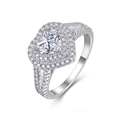 Classic S925 sterling silver heart-shaped ring with double halo moissanite setting - US Size 9 / 1 Carat Moissanite + 84 Stones / Silver