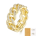 Cuban link ring in 18K gold finish featuring micro-paved moissanite and a GRA certificate - US Size 9 / Cuban Link Hollow Pave Style (With GRA Certificate)