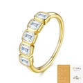 Elegant gold S925 silver ring with five emerald-cut moissanite stones in bezel setting - Emerald Cut 5-Stone Style (With GRA Certificate)