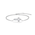 Elegant 925 sterling silver cross bracelet with sparkling moissanite stones on white background - Small Moissanite Cross (L15450) / Adjustable Length