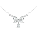 Elegant sterling silver butterfly necklace with sparkling moissanite stones on white background - N16328 Moissanite Pear-shaped 5*8+13 Beads / Necklace Length 40+5cm