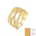 Anello incrociato dorato con finitura spazzolata e pietre Moissanite con certificato GRA - US 5 / HK 11 / Oro (Con Moissanite & Certificato GRA)