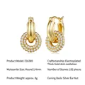 Golden moissanite hoop earrings with 192 pavé stones in thick gold plated finish - Gold U-Shaped Pavé Double Hoop Dangle Style (E16369)