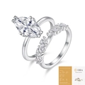 Luxuriöses S925 Silber Stapelring-Set mit Marquise-Moissanit und GRA-Zertifikat - US Größe 5 / Zweiteiliges Set / Moissanit-Ring im Marquise-Schliff (R15331/mit GRA-Zertifikat)