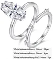 Elegantes S925 Silber Stapelring-Set mit Moissanit im Marquise-Schliff für Damen in Silber - US Größe 5 / Zweiteiliges Set / Moissanit-Stil im Marquise-Schliff (R15330)