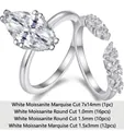 S925 Silber Moissanit Ring-Set mit großem Marquise-Schliff Mittelstein und Beisteckring - US Größe 5 / Marquise Moissanit R15331 Stil (2-teiliges Set)