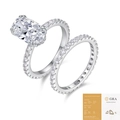 Elegantes S925 Silber Moissanit Ring-Set mit ovalem Stein und Ewigkeitsring - US Größe 5 / Ovaler Moissanit R15508 Stil (Mit GRA-Zertifikat) (2-teiliges Set)