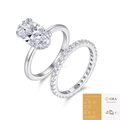 Elegantes S925 Silber-Ring-Set mit oval geschliffenem Moissanit und Eternity-Band - US Größe 5 / Ovaler Moissanit R15509 Stil (Mit GRA-Zertifikat) (2-teiliges Set)