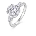 925 silver oval cut moissanite ring with side trapezoid diamonds and silver band - US Size 9 / Oval Main Stone Classic Three Stone Style (R15399)