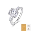 Oval cut moissanite ring in 925 sterling silver with GRA certificate and side stones - US Size 9 / Oval Main Stone Three Stone Style with GRA Cert (R15399)