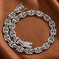 Détail de la chaîne cubaine 13mm avec détails en émail noir et diamants étincelants - Bracelet 8in (20cm) / Argent