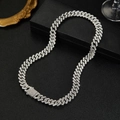 Luxurious 12mm silver cuban link chain with iced-out double row crystals for men and women - Bracelet 8inch (20cm) / Silver 12mm Strip Cuban Chain
