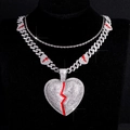 Hip-Hop Cuban Kette mit Herzanhänger, Zirkonia-Besatz und rotem Emaille-Detail - Silber Herz Anhänger Set (Anhänger Und Herzkette Und Seilkette)