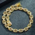 Détail du collier chaîne cubaine 13mm dorée avec cristaux et fermoir à cliquet de luxe - Bracelet 8in (20cm) / Or