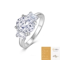 Three-stone 925 silver ring with oval moissanite and GRA certificate shown on white - Oval Halo Pave Style with GRA Cert (R15515)