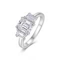 925 silver ring featuring three emerald cut moissanite stones in a classic 4-prong setting - Emerald Cut Three Stone Style (R15517)