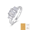 Three-stone emerald cut moissanite ring in silver finish with GRA certificate - Emerald Cut Three Stone Style with GRA Cert (R15517)