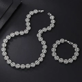 Conjunto de collar y pulsera de cadena cubana plateada con caras sonrientes de strass - Collar de 18 pulgadas (45 cm) + pulsera de 8 pulgadas (20 cm) / Eslabón cubano de cara sonriente plateada