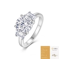 Three-stone 925 silver ring with round moissanite, baguette side diamonds and GRA report - Round 3 Carat Three Stone Style with GRA Cert (R15516)