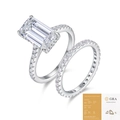Emerald cut moissanite ring set in S925 silver with a matching band and GRA certificate - US Size 5 / Two-Piece Set / Emerald Cut Moissanite Style (R15507/With GRA Certificate)