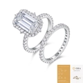 Emerald cut moissanite bridal set with halo and GRA certificate in S925 sterling silver - US Size 5 / Two-Piece Set / Emerald Cut Moissanite Style (R15506/With GRA Certificate)