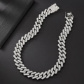 Collana cubana d'argento da 20 mm con tripla fila di diamanti in stile hip hop chic - 18 pollici (45cm) / Argento