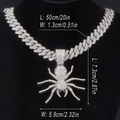 Iced out spider pendant on Cuban link chain with detailed size measurements - Silver Spider