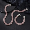 Set collana e bracciale a catena cubana con strass rosa e bianchi su sfondo nero opaco - Collana 45cm + Bracciale 20cm / Argento Strass Rosa (Set Collana e Bracciale)