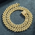 14mm goldene kubanische Gliederkette mit Strasssteinen und Kastenverschluss besetzt - Gold / Armband (20cm)
