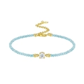 Bracciale di perle azzurre in argento S925 con moissanite e chiusura dorata - Argento 925 (16+5cm) / Moissanite (50 Punti) + Perla Blu Chiaro (1)