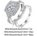 S925 Silber Moissanit Ring Set mit quadratischem Verlobungsring und V-förmigem Band - US Größe 5 / Runder Moissanit 1 Karat R15398 Stil (2-teiliges Set)