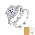 Luxuriöses S925 Silber Moissanit Ring-Set mit Cushion-Halo und GRA-Zertifikat - US Größe 5 / Runder Moissanit 1 Karat R15398 Stil (Mit GRA-Zertifikat) (2-teiliges Set)