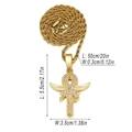 Gold plated hip hop Ankh cross necklace with winged Eye of Horus and CZ diamond stones - 50cm Stainless Steel Rope Chain / Gold